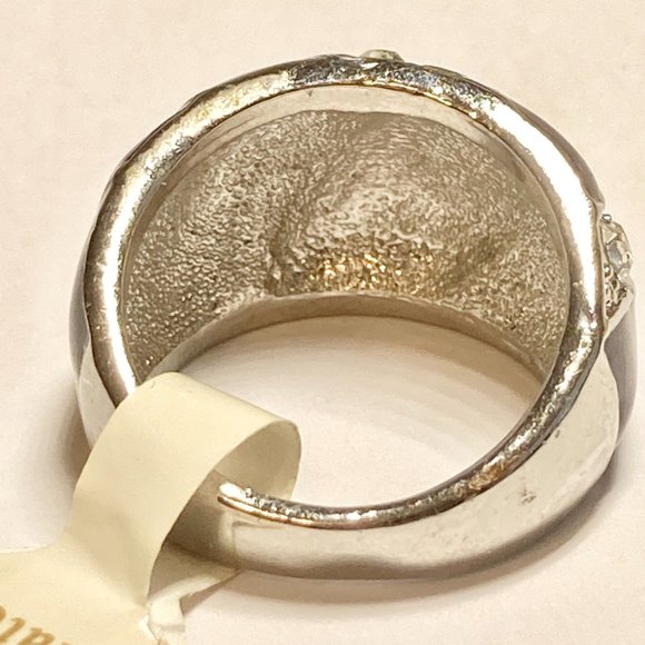 Vintage Purple Enamel Cocktail Ring Silver Plated Crystal Rhinestone Size 7 Boho - Picture 7 of 11